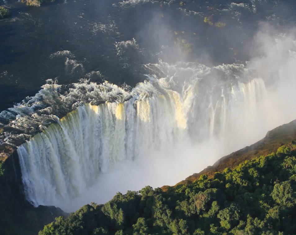 Aerial view of Victoria Falls mist.