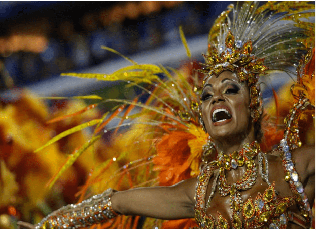 Woman in colorful carnival costume.