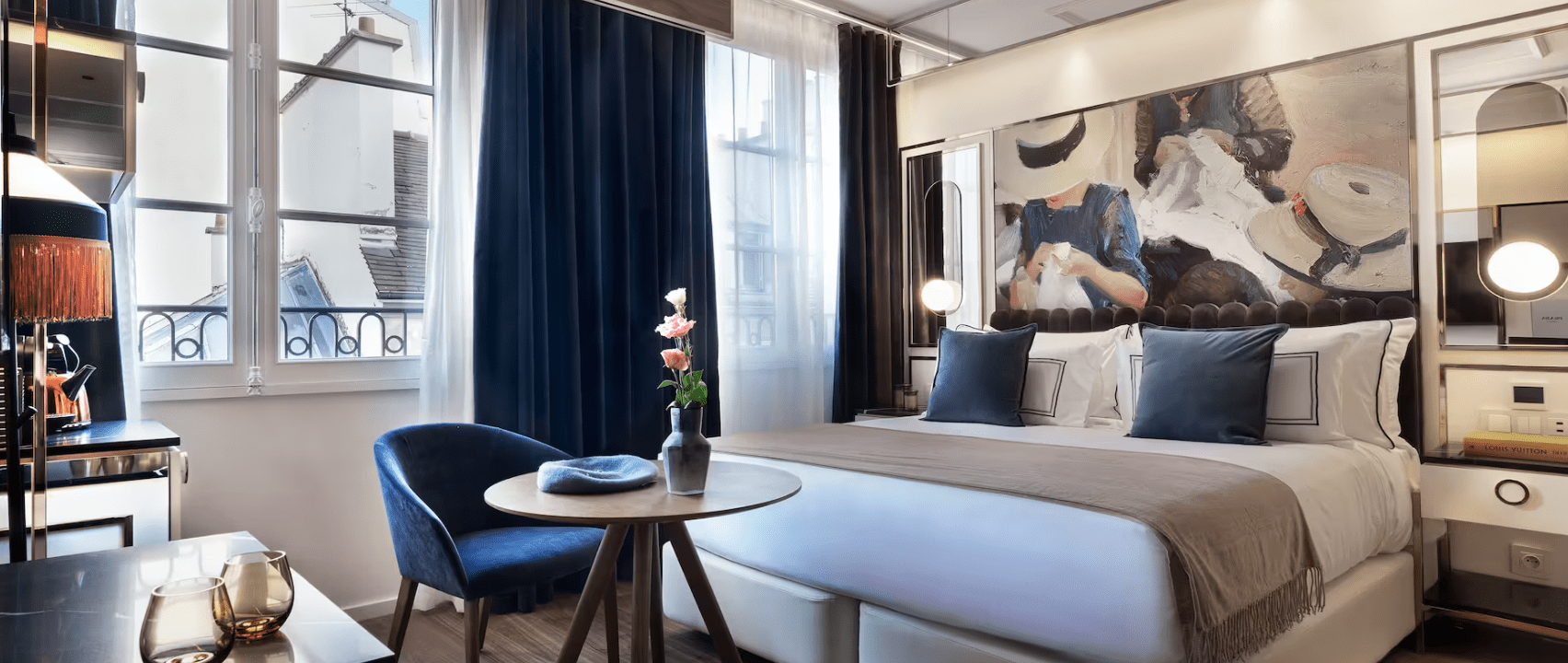 Modern hotel room with a view.