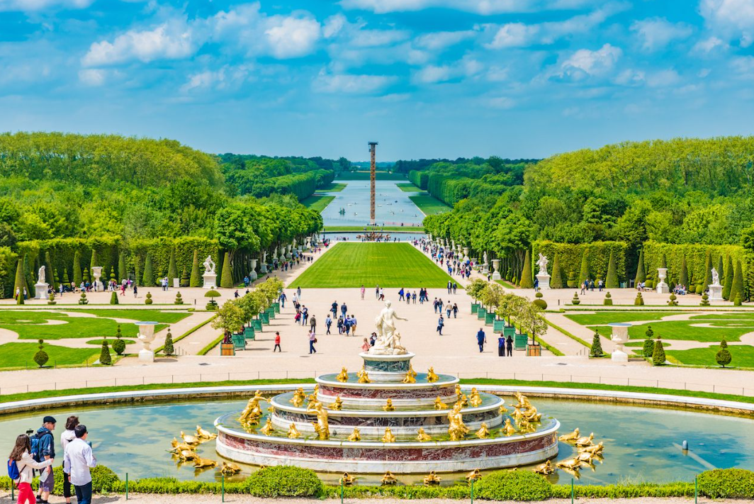 Grand fountain in a French garden.