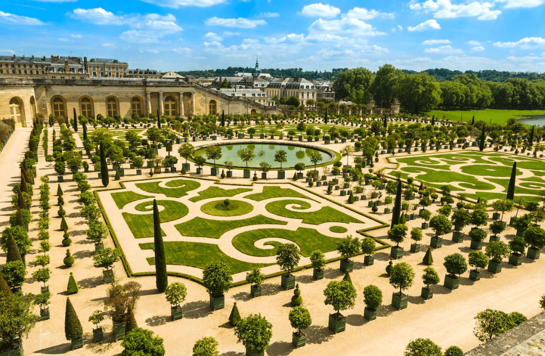 Formal gardens at a French palace.