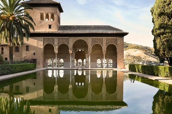 Reflective pool in a Moorish courtyard.