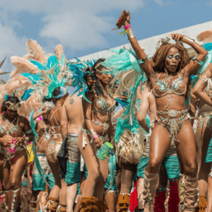 A group of dancers at a carnival in the caribbean.