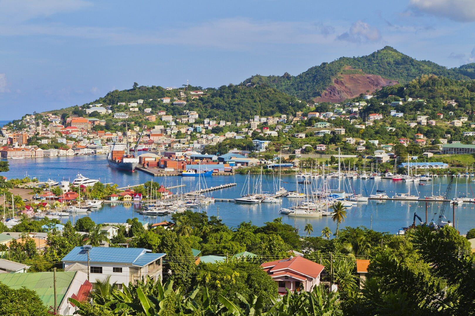 Harbor view of a Caribbean city.