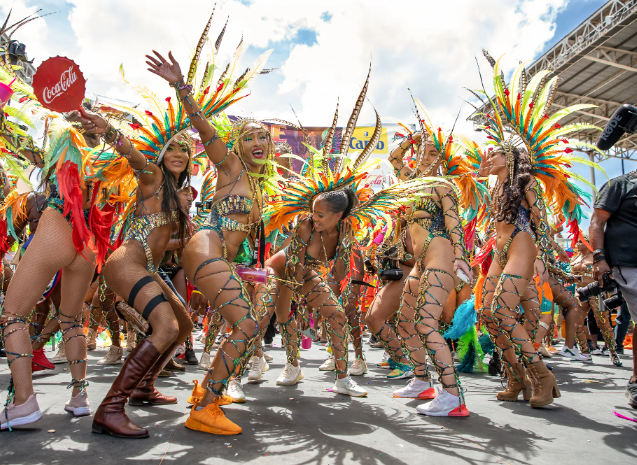 Carnival dancers in colorful costumes