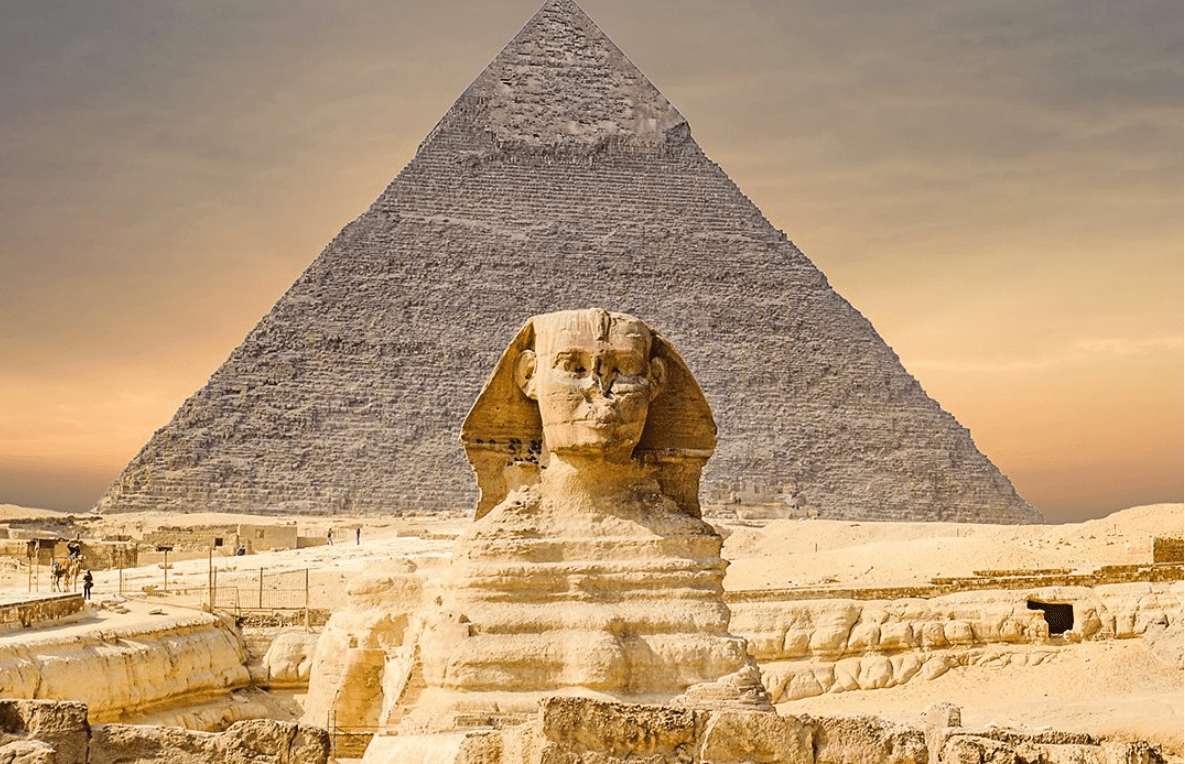 The Great Sphinx and the Pyramid of Giza.