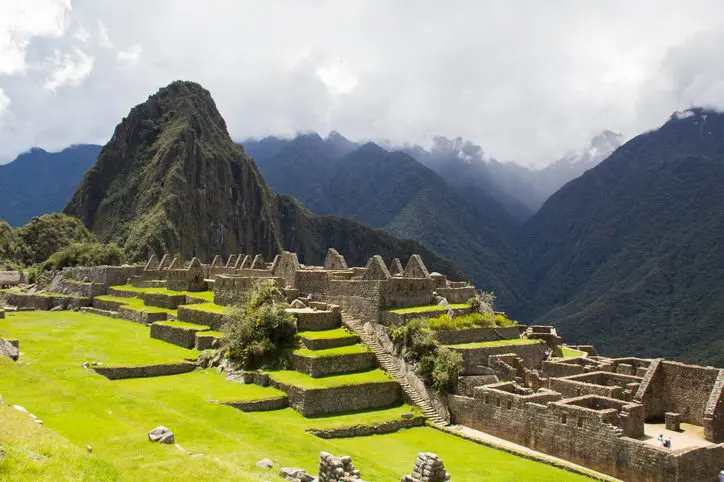 Machu Picchu ruins in the Andes Mountains.