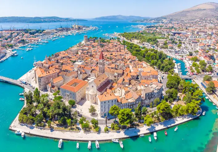 Aerial view of Trogir in summer, Croatia