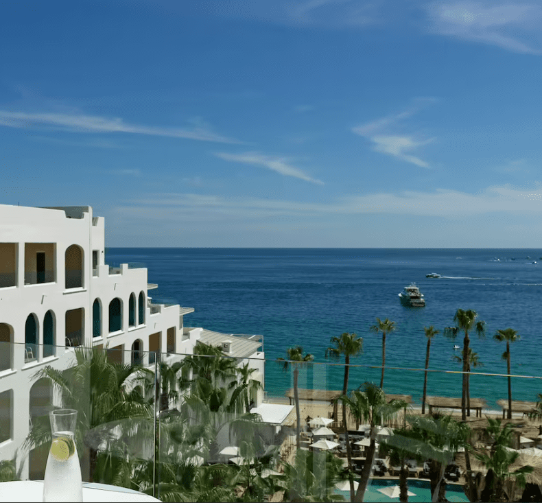 Ocean view from a resort balcony.