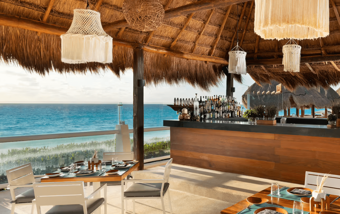 Beachside bar and restaurant with ocean views.