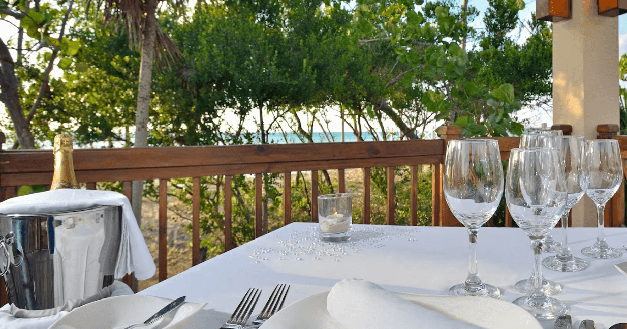 Romantic table setting by the ocean.