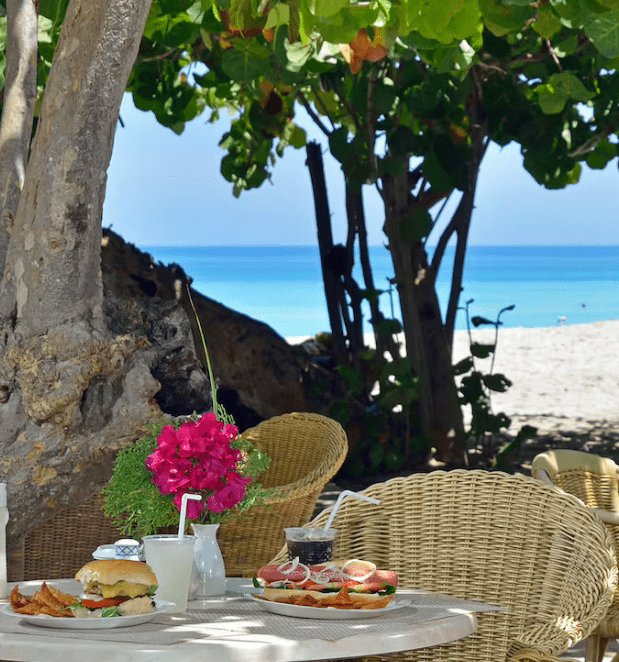 Beachfront dining with a view.