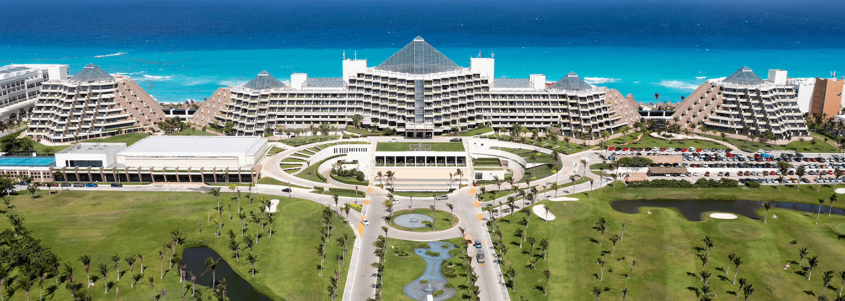 Aerial view of a resort on a beach.