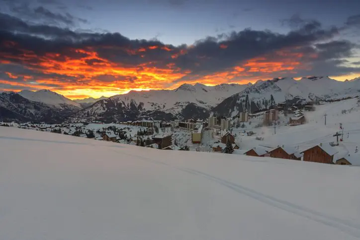 Beautiful morning landscape and ski resort in French Alps,La Toussuire,France