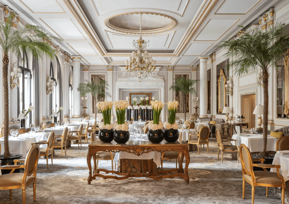 Elegant dining room with crystal chandelier.