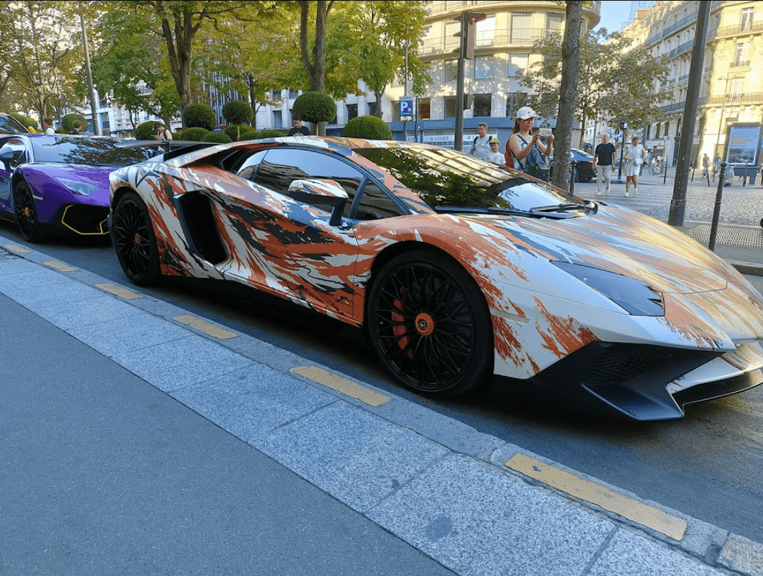 Two parked Lamborghini sports cars.