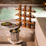 Champagne and snacks by the jacuzzi.