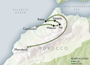 Map of Morocco with tour route.