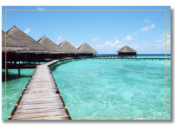 wooden board walk with huts