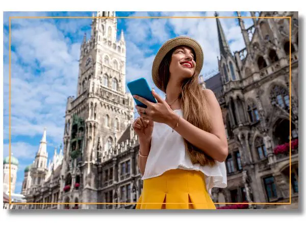 woman in front of cathedral