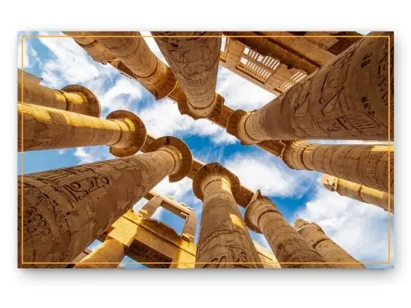 ancient egyptian columns, looking up at sky