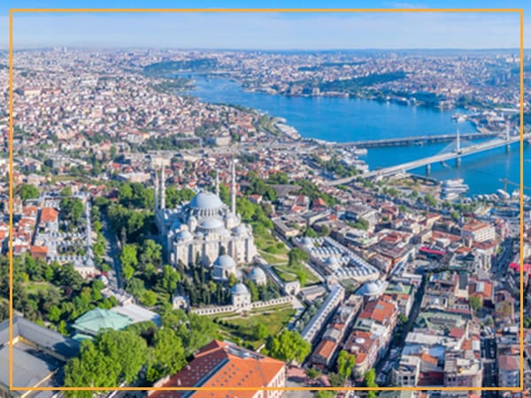 Aerial view of Istanbul with mosque.