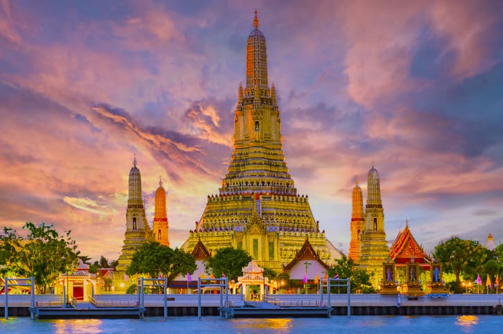 Wat Arun temple at sunset in Bangkok.