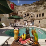 Fruit drinks by the pool in Cappadocia.