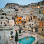 Cave hotel with pool in Turkey.