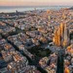 Aerial view of Barcelona and Sagrada Famlia.