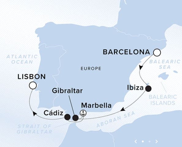 Map of Mediterranean coastal cities and routes.