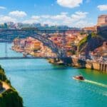 Scenic view of river and bridge.