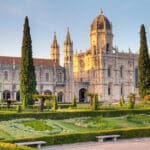 Beautiful image of the Hieronymites Monastery (Jeronimos), a UNESCO world heritage site, at sunset in Lisbon, Portugal. HDR