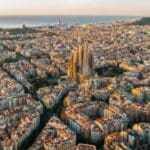 Aerial view of Barcelona with Sagrada Famlia.