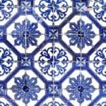 Blue and white geometric tile pattern.